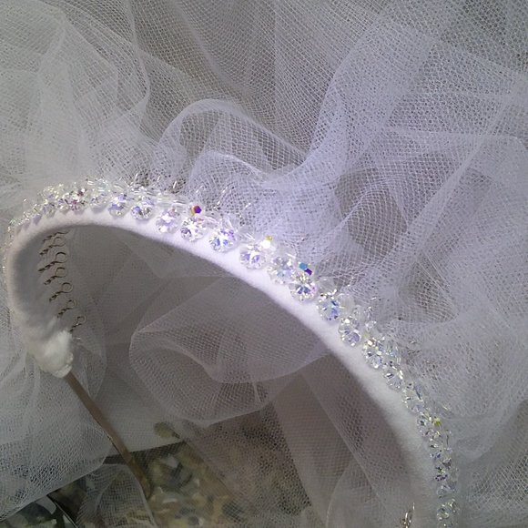 New Handmade White Wedding Veil with luxurious Swarovski Crystals main image 13